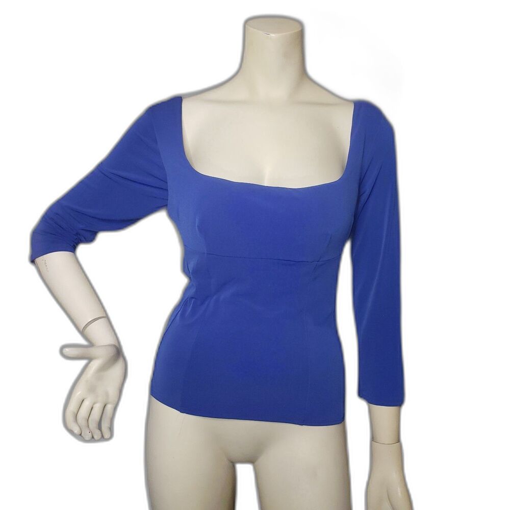 MODA INTERNATIONAL 3/4 Sleeve Push Up Bra Top Saphire Blue Womens Size Large